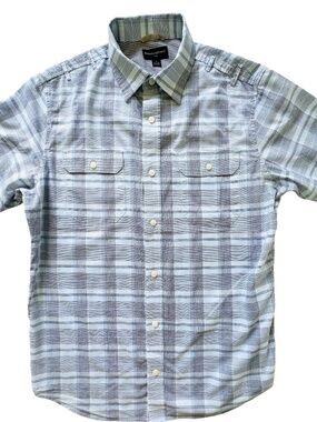 Banana Republic Shirt Size Med Short Sleeve Button Up Blue & White Plaid Retro